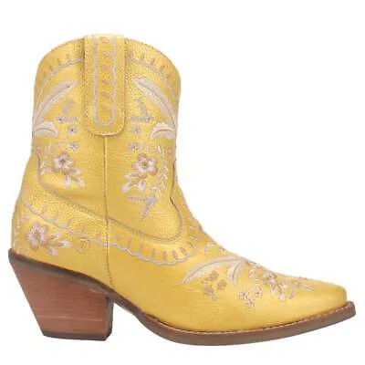 Женские желтые повседневные ботинки Dingo Primrose с цветочным принтом Snip Toe Cowboy Boots DI748-7