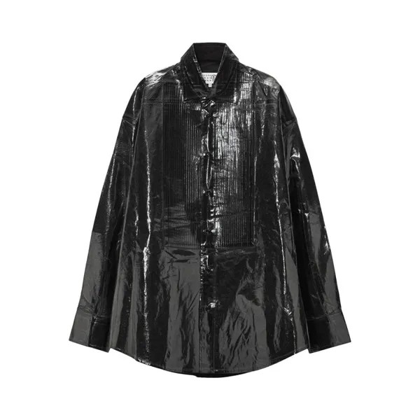 Рубашка MM6 Maison Margiela Patent Effect Panelled Long-Sleeved 'Black', черный