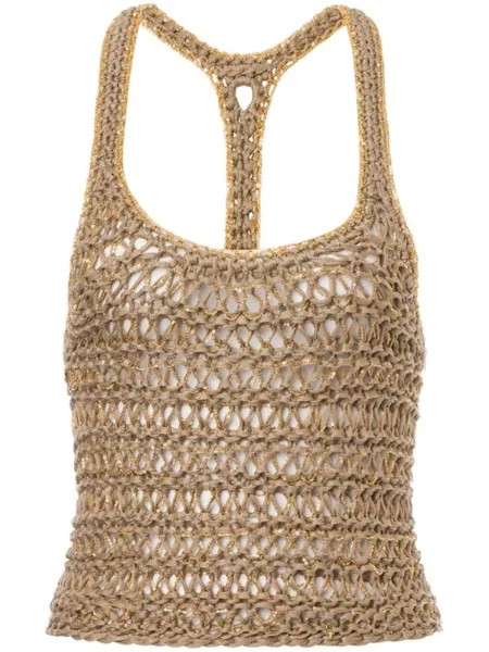 Льняной топ с цепочками Alberta Ferretti, коричневый