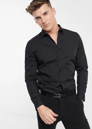 Черная поплиновая рубашка с длинными рукавами New Look-Черный цвет