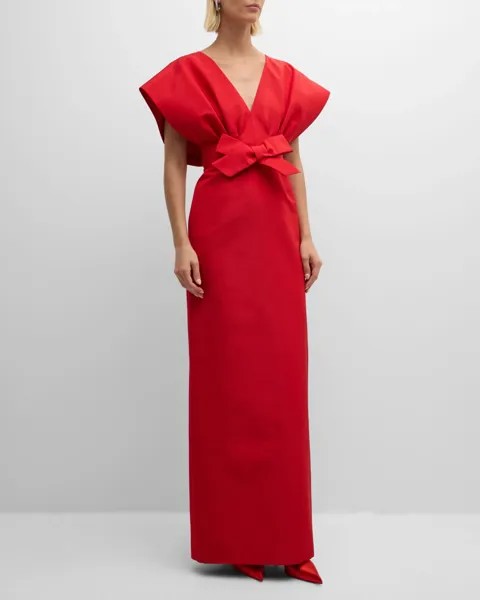 Платье-колонна с веерным лифом и бантом на талии Carolina Herrera, цвет Lacquer Red