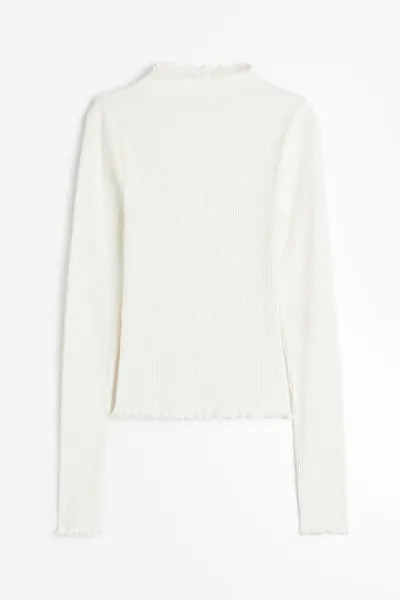 Лонгслив H&M Ribbed With Overlocked Edges, белый