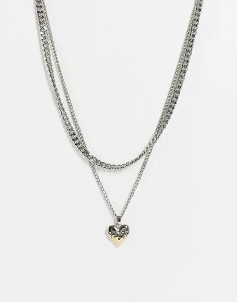 Многоярусное ожерелье-цепочка разных оттенков с подвеской в виде сердца Topshop-Разноцветный