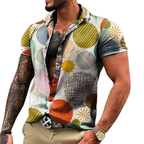 Мужская повседневная рубашка Середина века 1950-х годов Современный принт с коротким рукавом Гавайский стиль