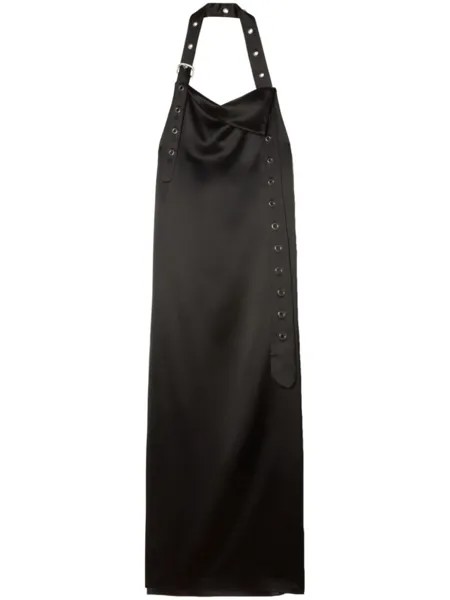 Off-White атласное платье макси с поясом, черный