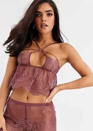 Кружевной пижамный комплект с топом на бретельках и шортами Hunkemoller Venus-Коричневый