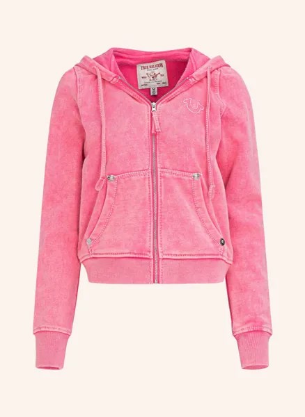 Толстовка оверсайз с стираной большой футболкой True Religion, розовый