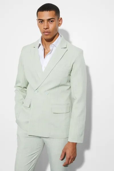 Узкий двубортный костюмный пиджак Boohoo, зеленый