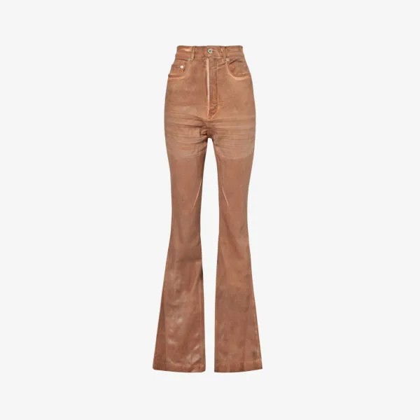 Расклешенные брюки узкого кроя с высокой посадкой из смесового денима Rick Owens, коричневый