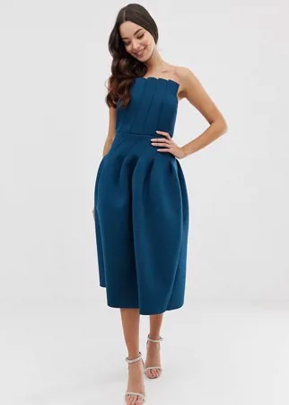 Платье миди с вырезом бандо ASOS DESIGN-Темно-синий