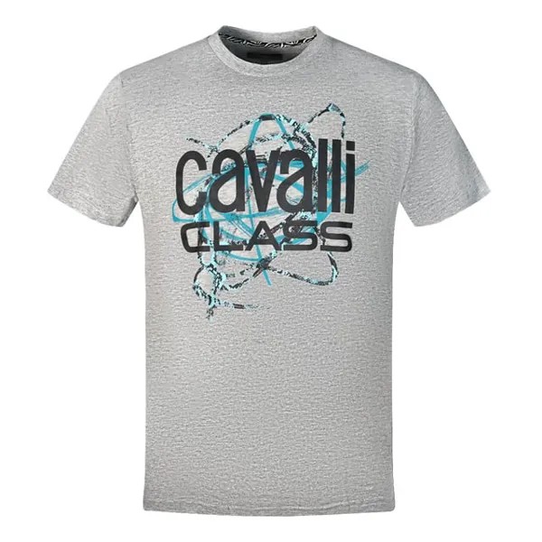 Футболка с надписью Snakeskin серая Cavalli Class, серый