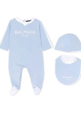 Balmain Kids комплект из пижамы, шапки и нагрудника с логотипом