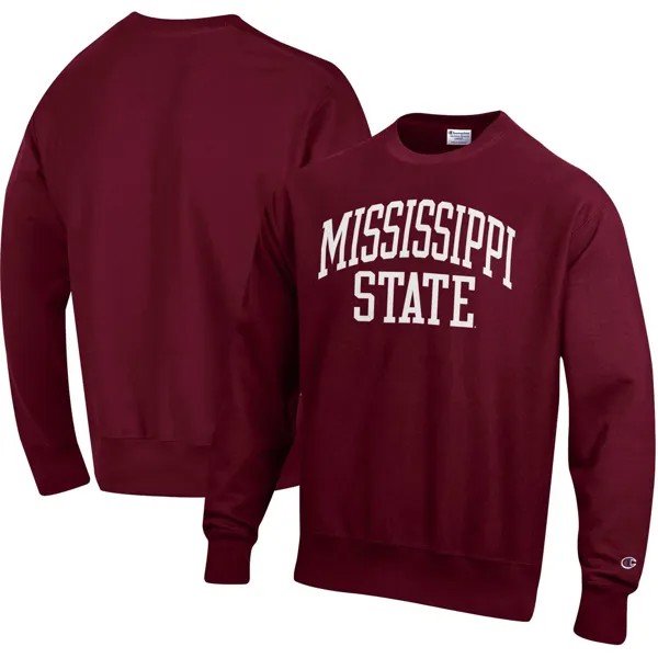 Мужской темно-бордовый пуловер Mississippi State Bulldogs Arch обратного плетения свитшот Champion