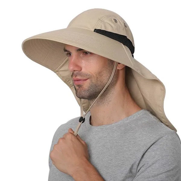 Летняя шляпа солнце Мужчины Женщины Хлопок Boonie Hat с шеей Клапан Открытый УФ-защита Большие широкие поля Походы Рыбалка Сафари Ведро Шляпа