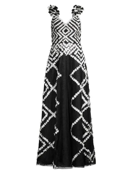 Платье из тюля Ric-Rac с объемным цветочным принтом Basix, черный