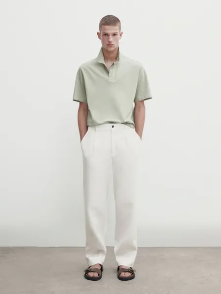 Комфортная рубашка-поло с короткими рукавами Massimo Dutti, зеленый