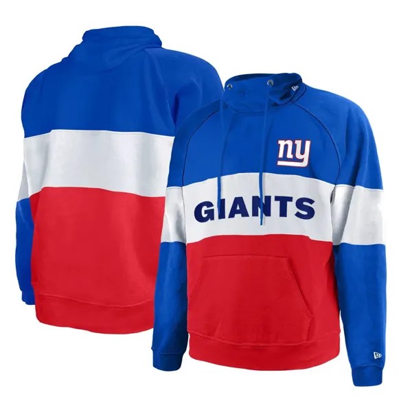 Мужской красный/королевский New York Giants Big & Tall Current Colorblock реглан флисовый пуловер с капюшоном New Era