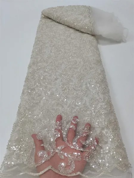 Роскошная белая кружевная ткань ручной работы с аппликацией, Африканское Бисерное Кружево, 2022 швейцарская сетка с блестками и жемчугом, французское кружевное женское вечернее платье
