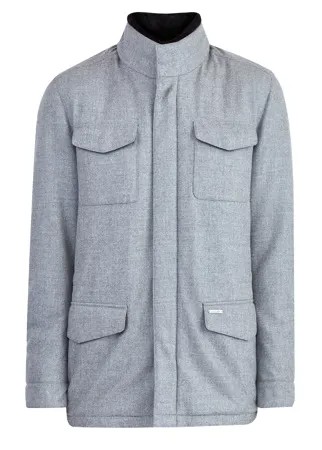 Куртка из плотной ткани меланжевого тона с отделкой натуральным мехом