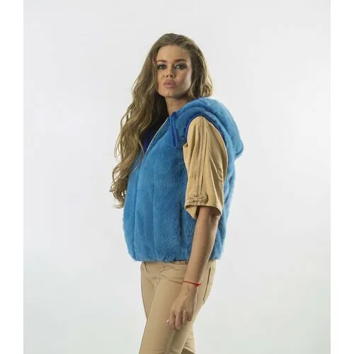 Куртка Mala Mati, норка, укороченная, силуэт прямой, карманы, капюшон, размер 44, синий, голубой