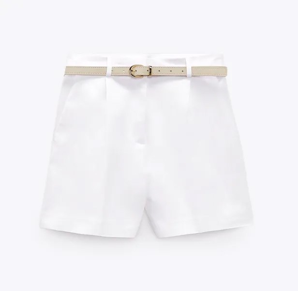 Шорты Zara Double-fabric Bermuda With Belt, белый