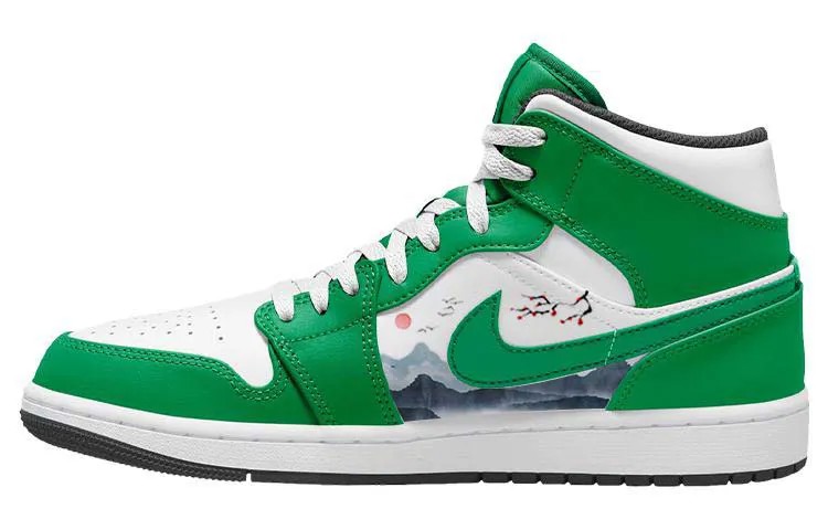 Кроссовки Air Jordan 1 Vintage Basketball Shoes Men High-top Green/White, зеленый