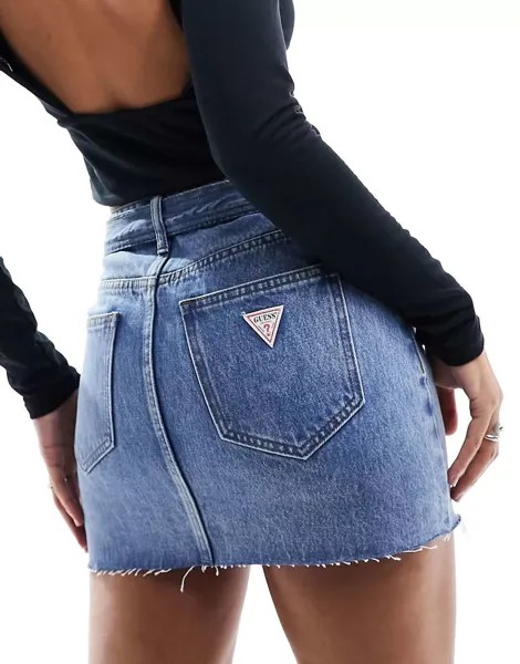 Координатная джинсовая юбка с поясом Guess Originals средней стирки