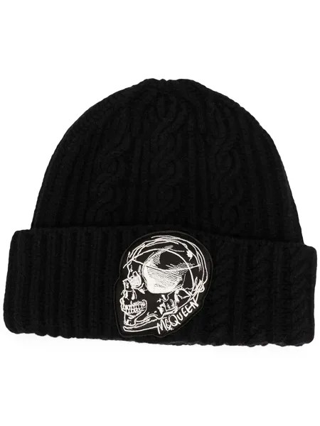 Alexander McQueen шапка бини с вышивкой Skull