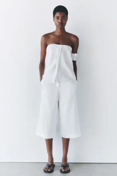 Атласные шорты-бермуды ZARA, белый