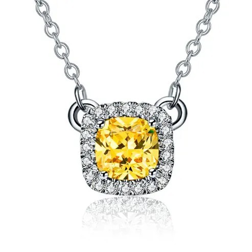 Женское ожерелье из серебра 925 пробы, элегантный кулон в форме принцессы, с имитацией бриллиантов, цвет желтый, 2 карата, однотонный, Хороший ...