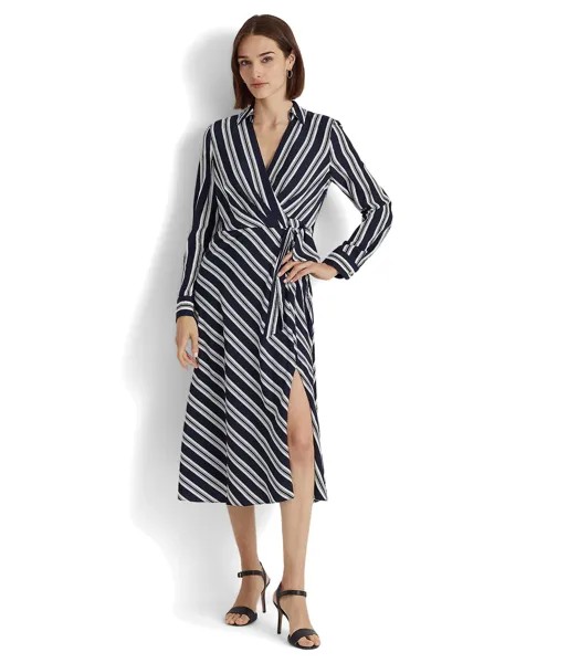Платье LAUREN Ralph Lauren, Striped Tie Front Crepe Midi Dress