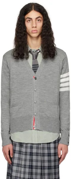Серый кардиган с 4 полосами Thom Browne
