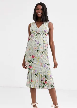 Платье миди с цветочным принтом и поясом ASOS DESIGN Maternity-Многоцветный