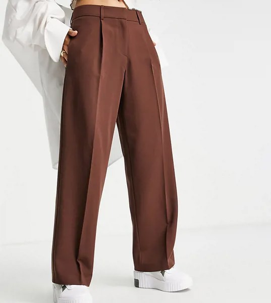 Шоколадные повседневные брюки свободного кроя в мужском стиле ASOS DESIGN Petite-Коричневый цвет