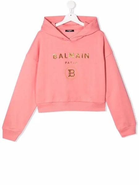 Balmain Kids худи с логотипом из пайеток