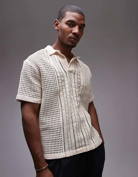 Кремовая рубашка-поло свободного кроя с короткими рукавами и крючком Topman