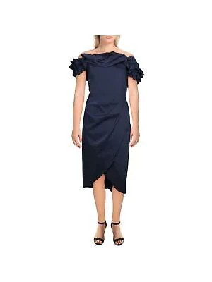 AIDAN MATTOX Женское темно-синее вечернее платье-тюльпан миди с короткими рукавами и открытыми плечами 0