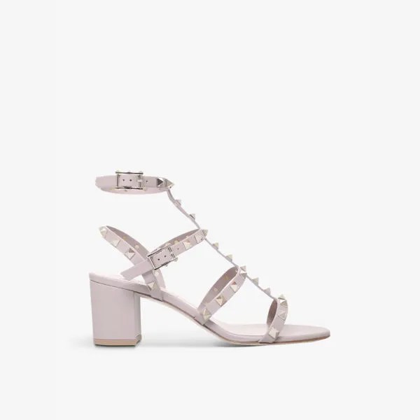 Босоножки Rockstud из кожи с открытым носком и каблуком Valentino Garavani, красный