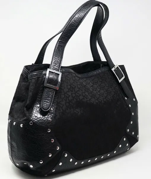 DKNY Большая сумка-тоут, черная сумка-чинос с пряжкой и заклепками