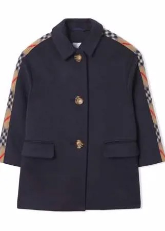 Burberry Kids однобортное пальто с отделкой в клетку Vintage Check