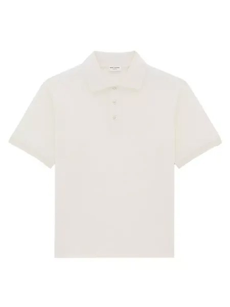 Рубашка-поло с монограммой из хлопкового пике Saint Laurent, цвет naturel