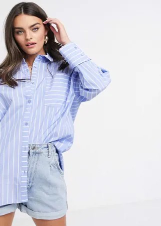 Хлопковая oversized-рубашка в полоску с длинными рукавами ASOS DESIGN-Multi