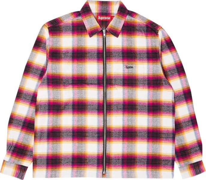 Рубашка Supreme Shadow Plaid Flannel Zip Up 'White', разноцветный