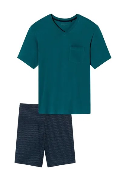 Мужская короткая пижама Comfort Essentials с v-образным вырезом и нагрудным карманом SCHIESSER, цвет Jeansblau