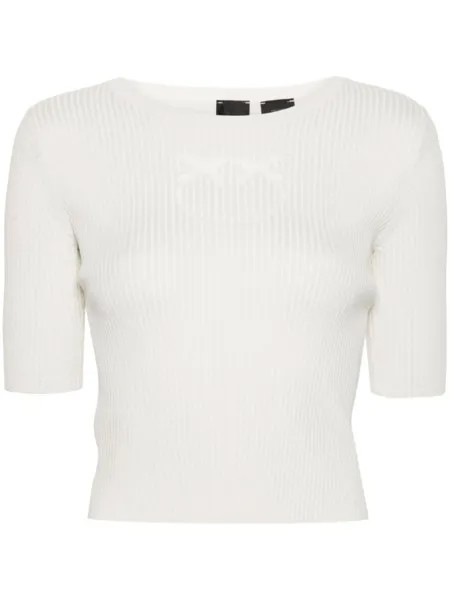 PINKO топ Love Birds в рубчик, нейтральный цвет