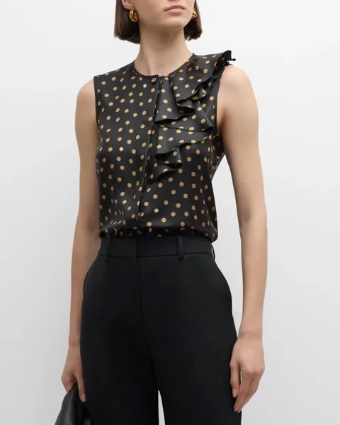 Pegli шелковый топ без рукавов в горошек с рюшами Max Mara, цвет Black