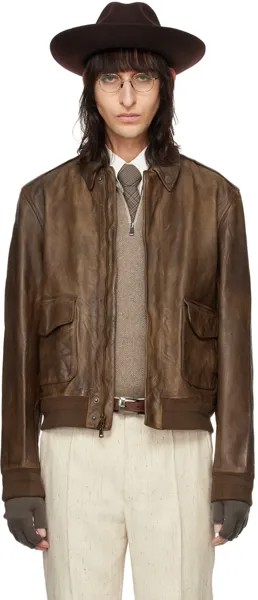 Коричневый кожаный бомбер Ridley Ralph Lauren Purple Label
