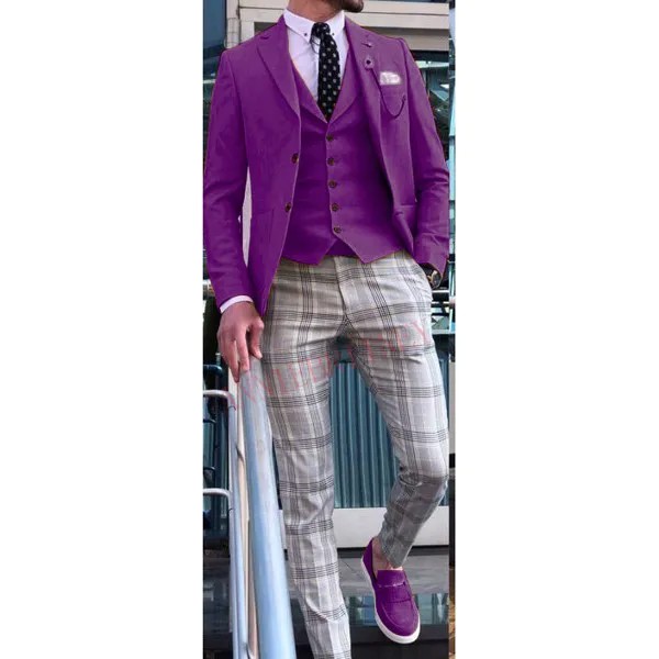 Мужской костюм из 3 предметов, приталенный летний пиджак, жилет, брюки, сиреневый, под заказ, большого размера, 2020