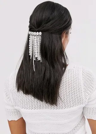 Заколка для волос с подвесками из камней и искусственного жемчуга ASOS DESIGN-Серебряный