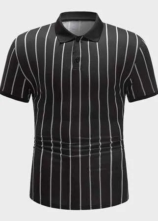 Чёрный Однобортный Полосатый Институтский Мужские рубашки поло